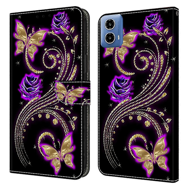 Læder Stand Cover med 3D-mønster og pung til Motorola Moto G24 Power Multicolor Style N