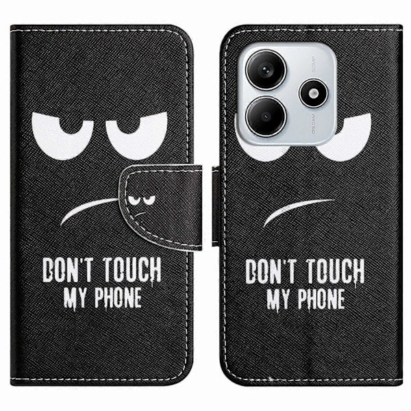 Til Xiaomi Redmi Note 14 4G Etui Mønstertryk Kryds Tekstur Læder Telefon Cover Multicolor Don&#39;t Touch My Phone