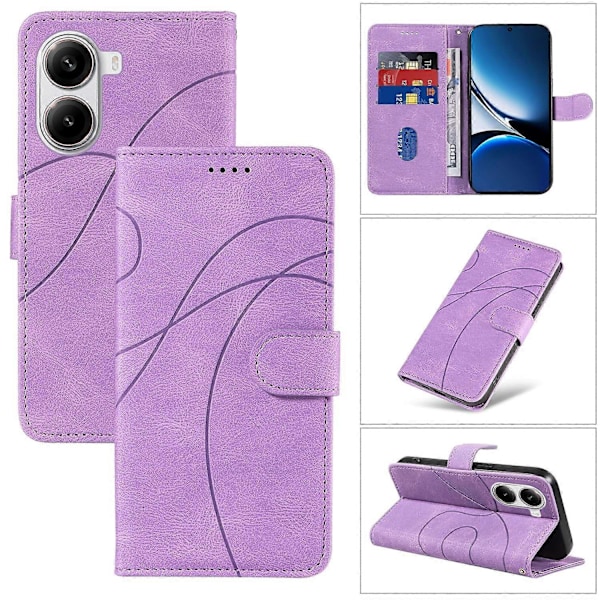 Plånboksfodral i läder med stativ och böjd linjedesign för Xiaomi Redmi Turbo 4 5G/Poco X7 Pro 5G Multicolor Light Purple