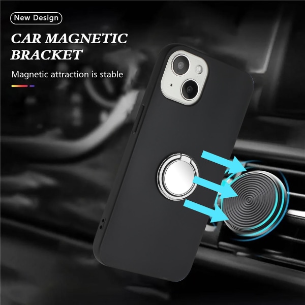 Matt Tpu- case för Iphone 15 Plus, spegelliknande ring Kickstand Phone Shell anti-scratch Cover Silver
