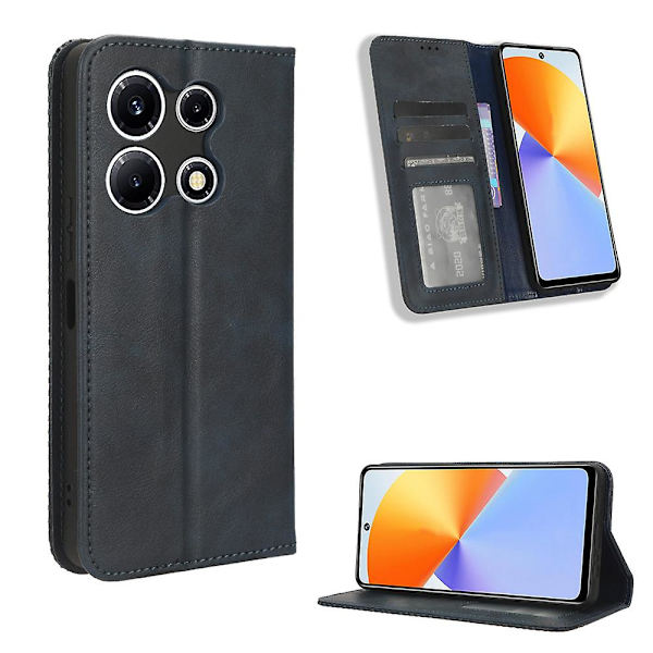 Phone case För Infinix Note 30 Vip 5g X6710 Retro Pu Läderställ Cover Blue