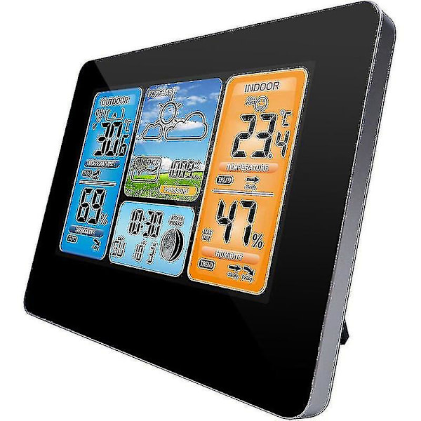 Trådlös väderstation Digital färgglad väderklocka med utomhussensor inomhus utomhustermometer med datum Temperatur luftfuktighetsbarometer Alarm