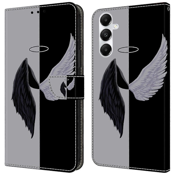 Til Samsung Galaxy A55 5G Mobiltelefon Etui Trykt 3D Mønster Stativ Læder Cover Multicolor Black/White Wings