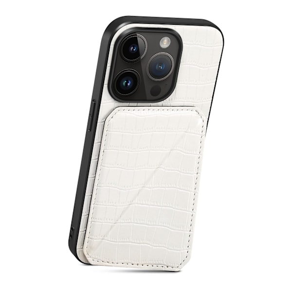 Pc + Tpu+ Pu Läder Phone case För Iphone 13 Pro Crocodile Texture Korthållare Stand Cover White