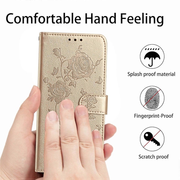 Til Samsung Galaxy A25 5G Wallet Case Rose Mønster Præget Læder Flip Stand Telefon Cover Multicolor Gold