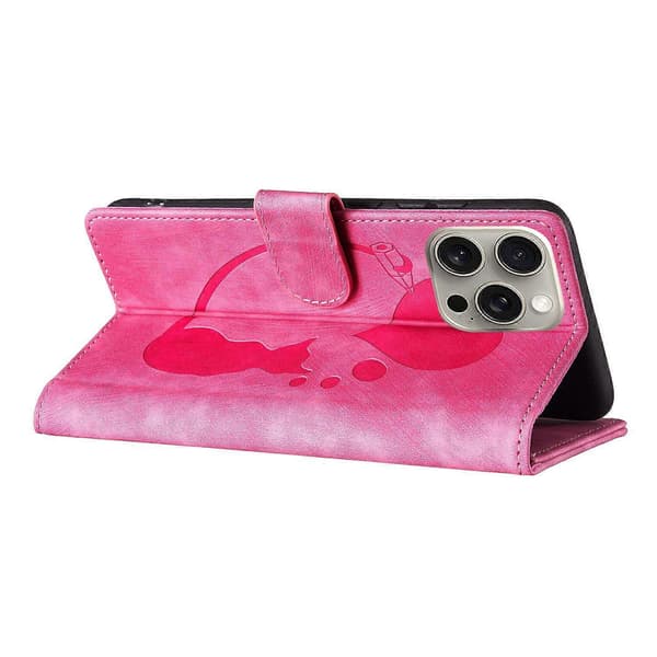 Til iPhone 16 Pro Max Cover Hjerte Kat Foldbart Stativ PU Læder Telefon Cover - Grøn Multicolor Rose