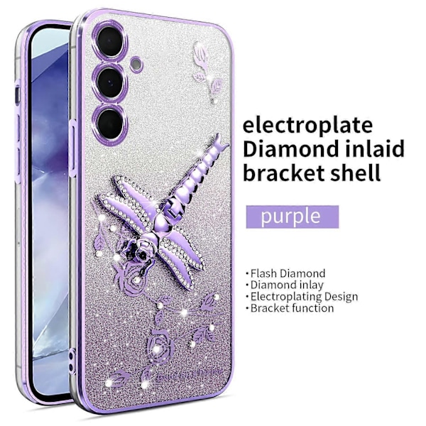 KADEM Samsung Galaxy A05s 4G -kotelo, jossa on Dragonfly-jalusta, TPU-kukkia ja glitter-puhelinkuori Multicolor Style B