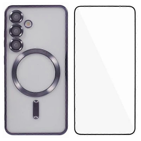 Til Samsung Galaxy S24+ Magnetisk Etui WANLONFENG Fuld Beskyttelse Elektropletteret TPU Cover med Temper Multicolor Black