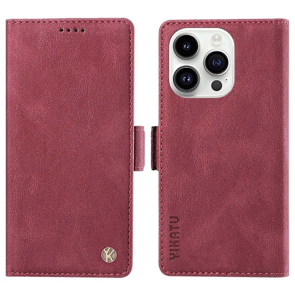 YIKATU YK-005 PU Läder Telefonfodral för iPhone 15 Pro Max, Hudvänligt Stötsäkert Plånboksfodral med Ställ Multicolor Style F