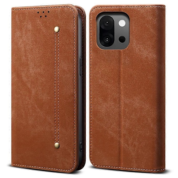 OnePlus 13T 5G -kotelo, farkkukangaskuvio, naarmuuntumaton nahkainen jalustallinen puhelinkotelo Multicolor Coffee