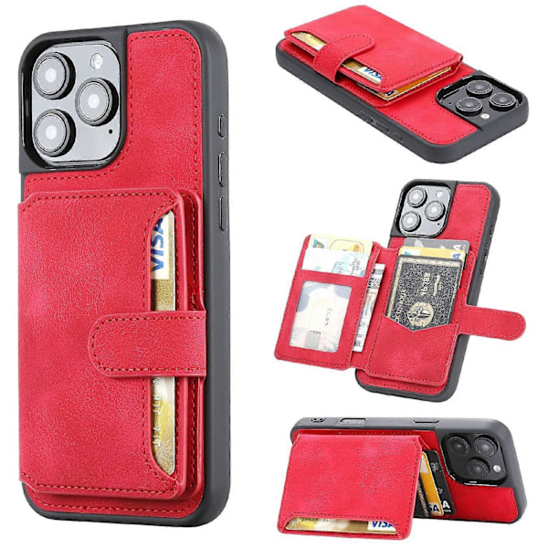 iPhone 16 Pro Max -kotelo lompakkokorttipaikalla TPU+PU-nahkainen takapuhelinkotelo - Laivastonsininen Multicolor Red