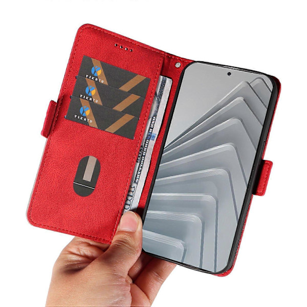 Flipfodral med rombmönster i PU-läder för Xiaomi Redmi Note 14 4G (164.84x78.15x8.16mm) Multicolor Red