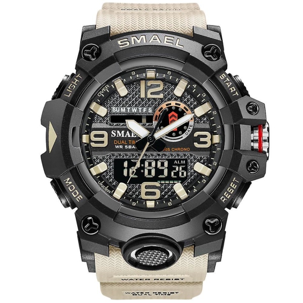 Smael Digital Herr Militär Klockor Dual Time Vattentät Lyx Topp Watch Herr Sport Led Quartz Analog Armbandsur Herr Khaki