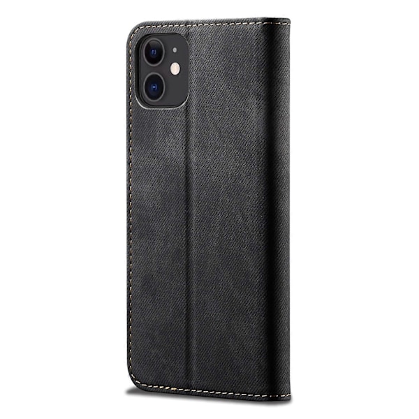 Allroundskydd Jeans Tyg Textur Läder Plånbok Ställ Fodral för iPhone 13 mini 5,4 tum