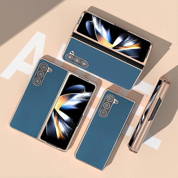 För Samsung Galaxy Z Fold5 5G Silkeslen Känsla Mobilskal Äkta Koläder+PC Elektroplätering Skydd Multicolor Style A
