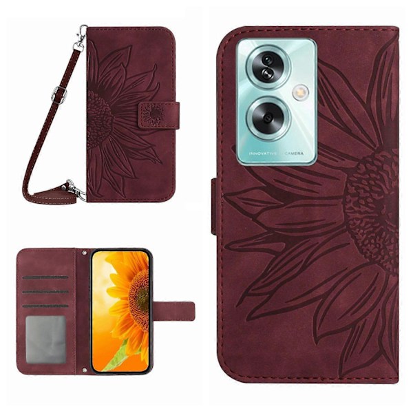 Til Oppo A79 5G/A2 5G Etui PU Læder Solsikke Tegnebog Telefon Cover med Skulderrem Multicolor Style J