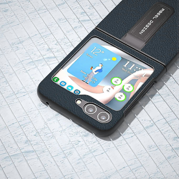 Samsung Galaxy Z Flip5 5G -puhelimen jalustakotelo, aitoa lehmännahkaa + PC-teksturoitu suojus Multicolor Style C