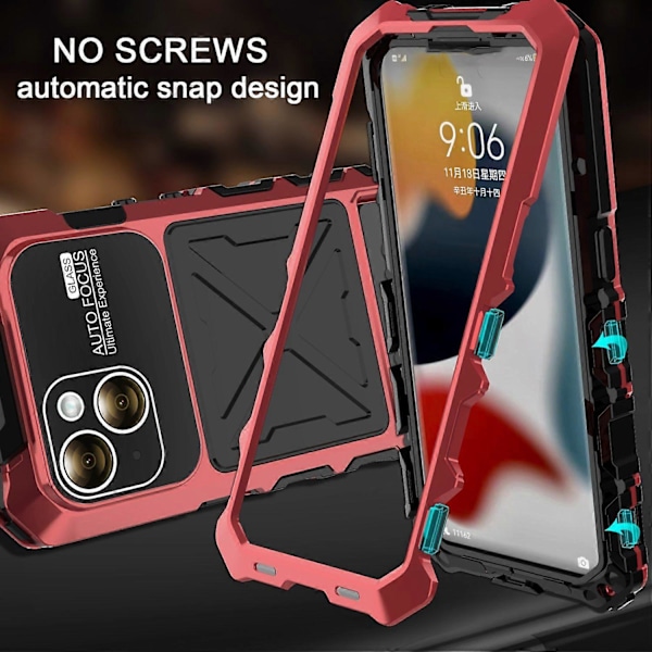 R-JUST iPhone 15 Plus -kotelo iskunkestävä silikoni+metalli puhelinkuori näytönsuojakalvolla Multicolor Style C