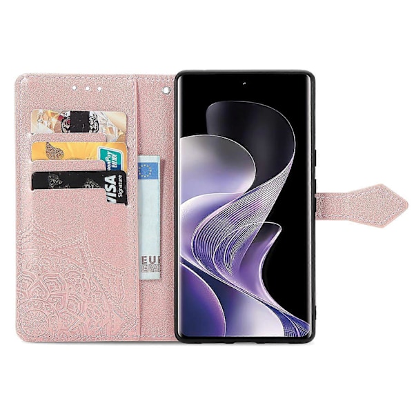 Til vivo V40 5G Etui Mandala Præget Design Læder Wallet Telefon Cover - Grå Multicolor Rose Gold