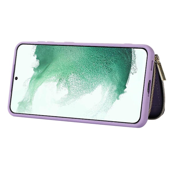 Wallet Telefon Cover til Samsung Galaxy S22 5G, Lynlås Design Cover Støtteben PU Læder+TPU Skal Multicolor Style E
