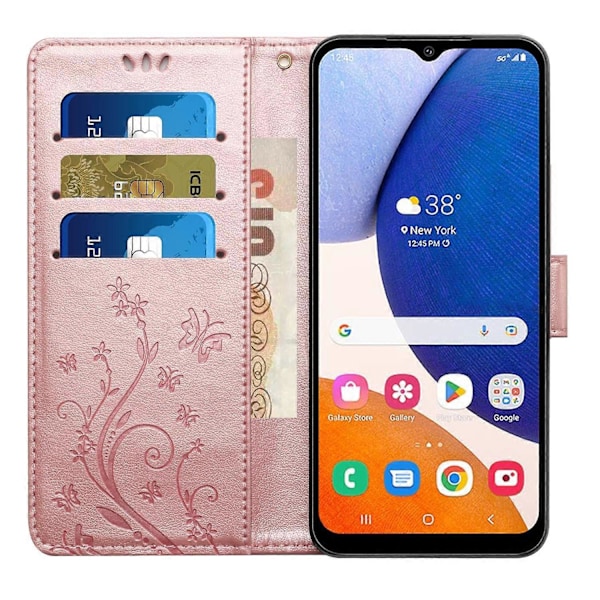 Samsung Galaxy S24 FE Kotelo PU Nahkainen Puhelinlompakkokotelo Hihnalla - Harmaa Multicolor Rose Gold