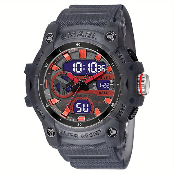 Smael Herre Mode Dual Time Display Quartz Armbåndsur, Transparent Sports Udendørs Vandtætte Digitale Ure Med PU Rem Translucent Grey