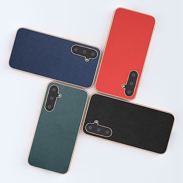 Äkta Läderöverdrag med PC+TPU Elektroplätering Skal för Samsung Galaxy S23 FE Multicolor Style C