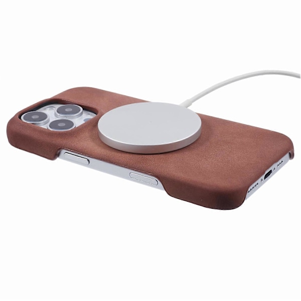 Skal för iPhone 16 Pro Max Kompatibelt med MagSafe, Hudvänligt Läder + PC Baksida - Grå Multicolor Brown