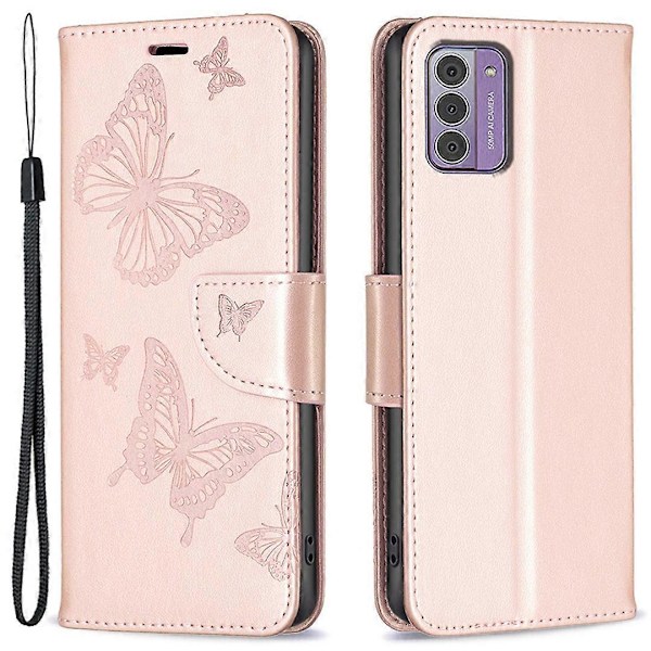 Til Nokia G42/G310 Sommerfugl Præget Telefon Cover Læder Stand Wallet Cover med Rem Multicolor Style B