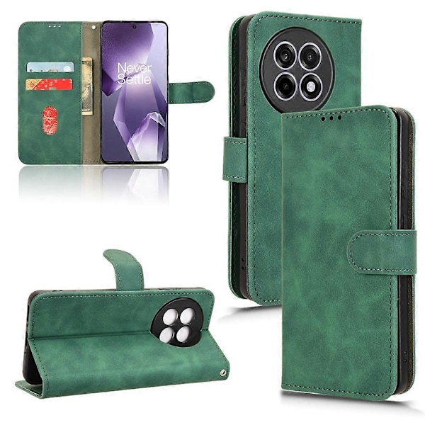 Læder Etui til OnePlus 13R 5G/Ace 5 Pro 5G Hudfølelse Anti Drop Wallet Flip Telefon Cover Multicolor Green