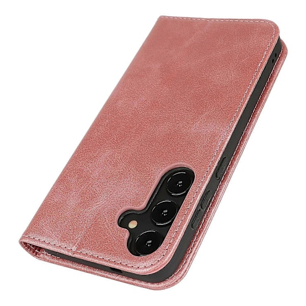 Til Samsung Galaxy S25 Etui PU Læder Kalvepræget Magnetisk Lukning Smartphone Cover - Mørkebrun Multicolor Rose Gold