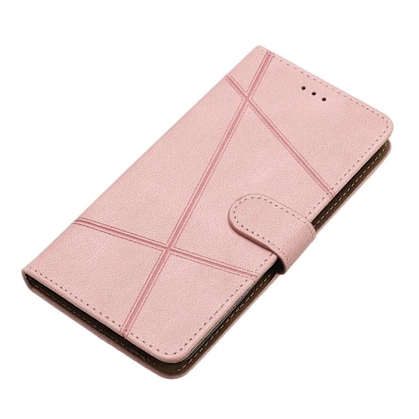 For Xiaomi Redmi Note 14 4G Wallet Case Line Præget Hud-Touch Anti-Drop Læder Flip Telefon Cover Multicolor Rose Gold