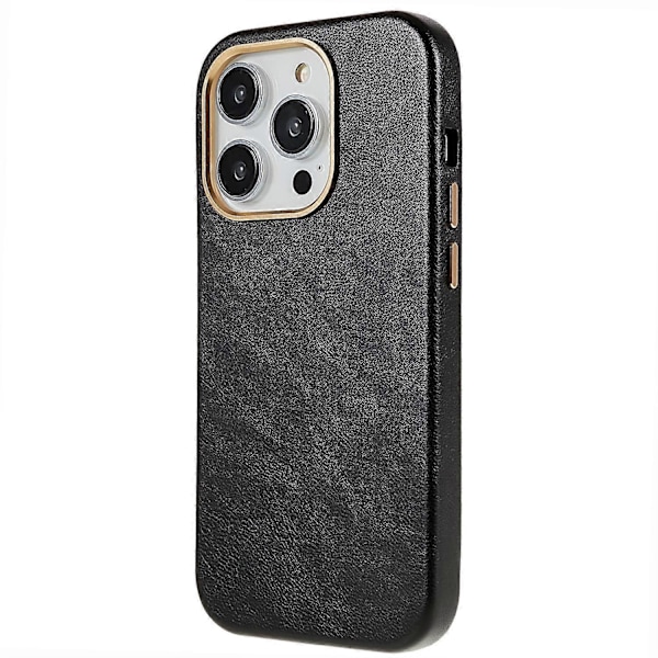 För iPhone 14 Pro Max Business Mobilskal PU Läder+PC Mobilskal med Metall Linsring Ram Multicolor Style B