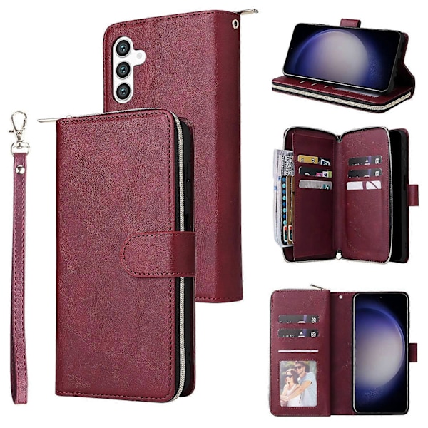 Til Samsung Galaxy S24 Wallet Telefon Cover Stødsikkert Lynlås Læder Flip Cover Multicolor Wine Red