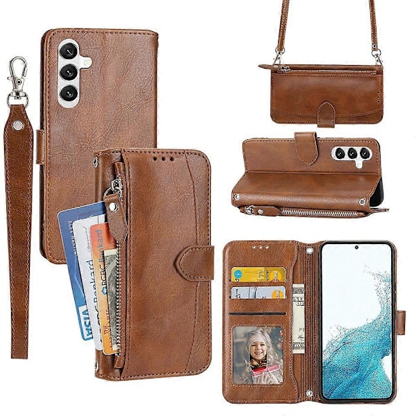 Til Samsung Galaxy S23 FE Etui Lynlås Pung PU Læder Støtteben Mobiltelefon Cover med 2 Stropper Multicolor Style E