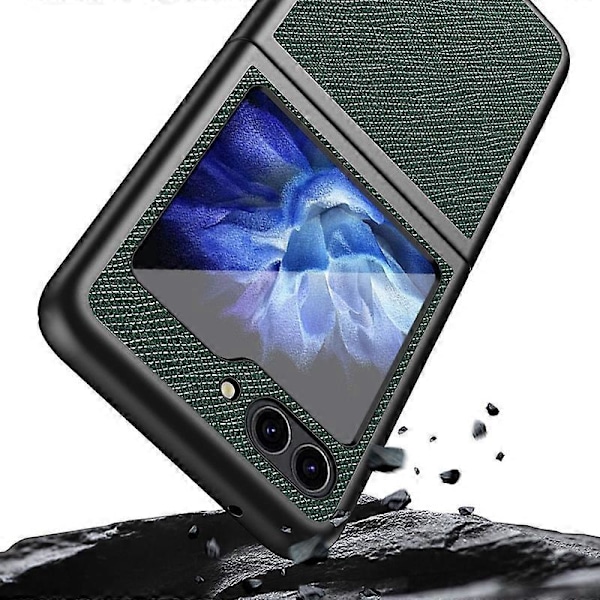 Til Samsung Galaxy Z Flip5 5G Kryds Tekstur Telefon Cover Gummibelagt PU Læder Hård PC Telefon Cover Multicolor Style A