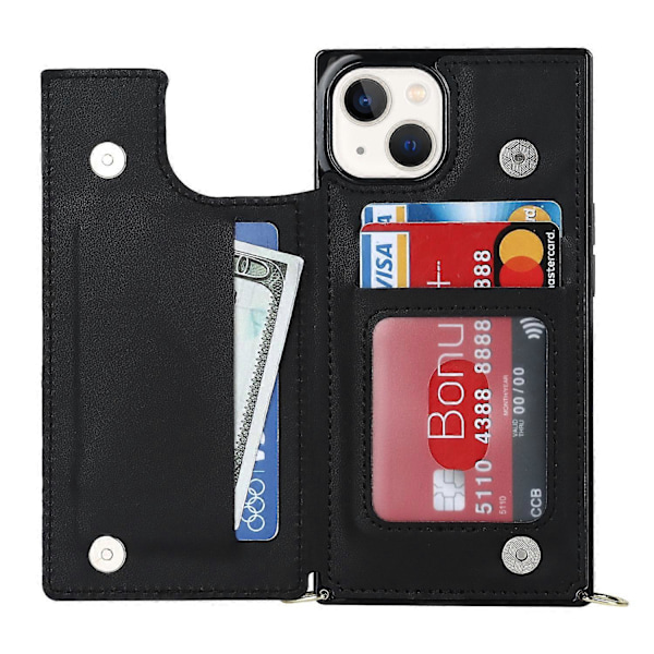 RFID-suojattu lompakkokotelo iPhone 15:lle TPU+PU-jalustalla ja olkahihnalla Multicolor Style B