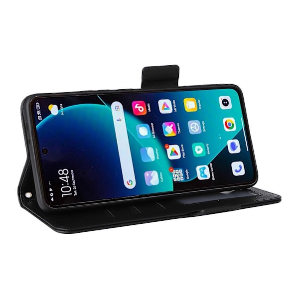 Til Xiaomi 14T Pro Etui Litchi Tekstur PU Læder Wallet Flip Telefon Cover - Grå Multicolor Black