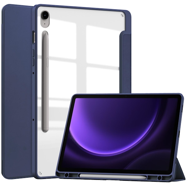 Case för Samsung Galaxy Tab S9 Fe, Läder+tpu+akryl Cover med pennfack Dark Blue