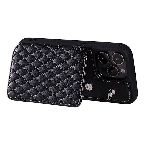 Phone case för Iphone 15 Pro Max Rfid Blocking Pu Läderbelagd TPU-skal med handledsrem Black