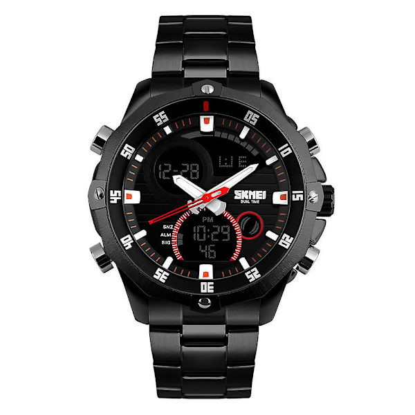 Praktisk Trendig Analog-Digital Dual Time Watch 3ATM vattentålig watch silver