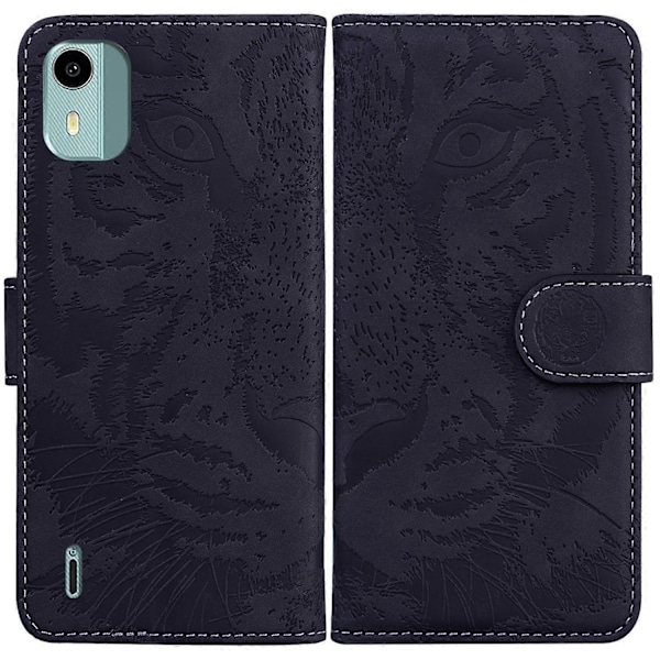 För Nokia C12 4G/C12 Pro/C12 Plus Tiger Präglat PU Läderfodral Anti-fall Plånboksfodral Ställ Multicolor Style A