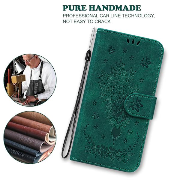 Til Samsung Galaxy S23 Fe Stødsikkert Wallet Case Rose Præget Læder Stand Telefon Cover Green