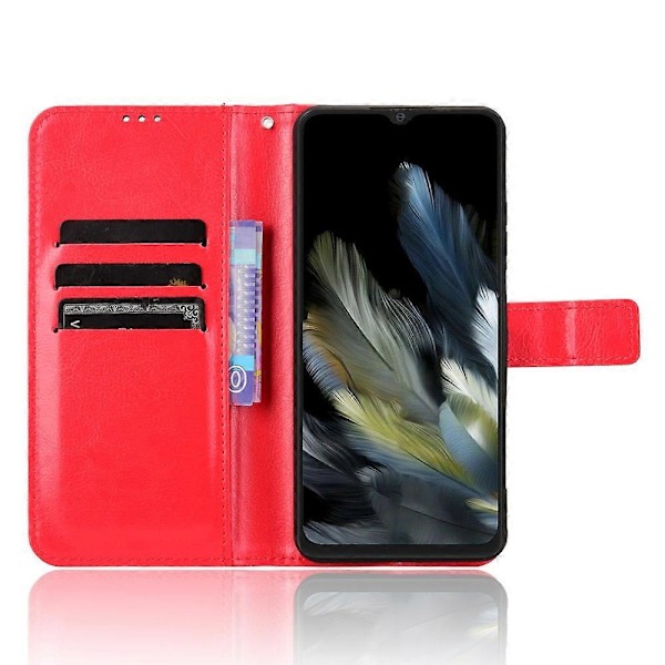 Læder Etui til Blackview Wave 8/Wave 8C/Oscal Flat 2 Crazy Horse Tekstur Telefonpung Cover Multicolor Red