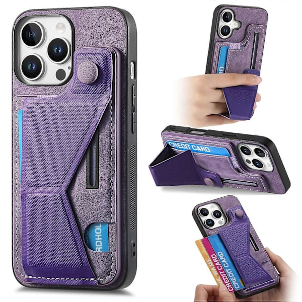 Retro læder bagcover med kortslot og sidefodstøtte til iPhone 16 Pro Max - Grøn Multicolor Purple