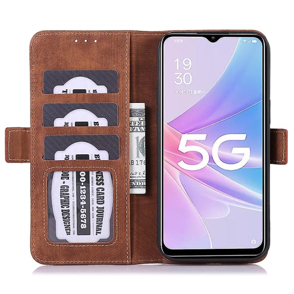 Til Oppo A58 5g/a78 5g Stødsikkert PU Læder Etui Wallet Stand Retro Tekstur Anti-drop Telefon Cover Brown