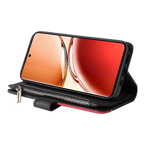 KT Multi-Function Series-5 Etui til Oppo Reno12 F 5G Lynlås Pung Læder Telefon Cover Stativ Multicolor Style A