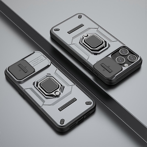 For iPhone 15 Pro Deksel med Støtte og Skyvbart Linsebeskyttelse PC+TPU Støtsikkert Robust Skall Multicolor Style B