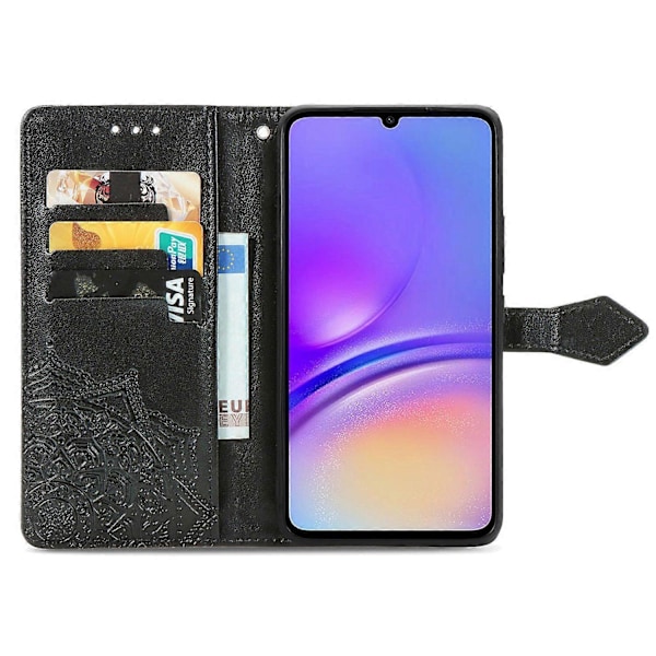 Til Samsung Galaxy A06 Etui Mandala Præget Design Læder Wallet Telefon Cover - Grå Multicolor Black