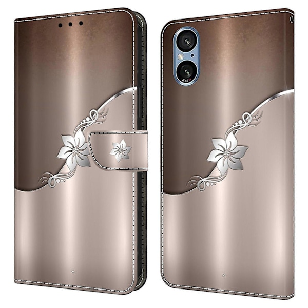 Til Sony Xperia 5 V Etui Magnetisk Lås 3D Mønster Læder Wallet Telefon Cover Multicolor Silver Flower